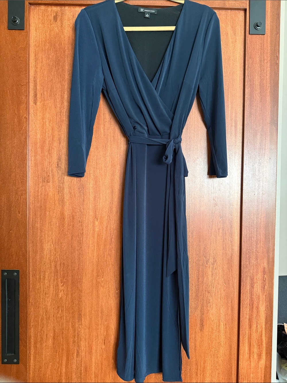 INC International Concepts Navy Long-Sleeve Wrap Maxi Dress